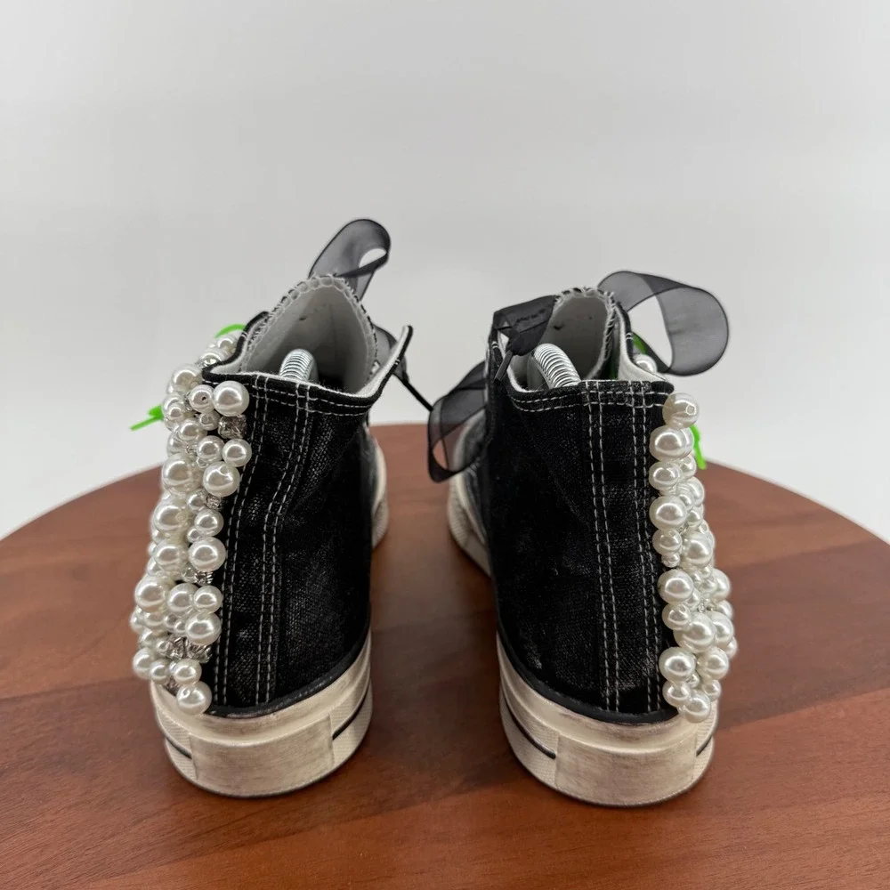 Nan-Ku Couture‎ Pearl Rhinestone Embellished High Top Sneakers Black Womens 39